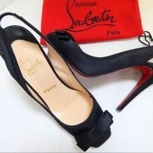 Christian Louboutin Nooka 100mm Black satin sling backs